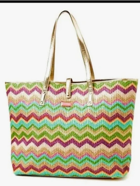 Lilly Pulitzer Handbags - Lilly Pulitzer Multicolor Spring Fling Straw Chevron Tote. NEW